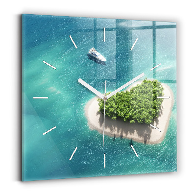 Hodiny na skle čtvercové Srdcový ostrov