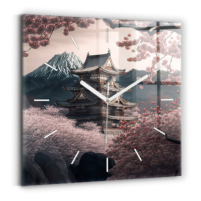 Skleněné hodiny s fotkou čtvercové Věž a květiny v Asii