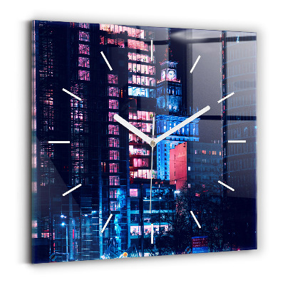 Skleněné hodiny s fotkou čtvercové Noční Varšava