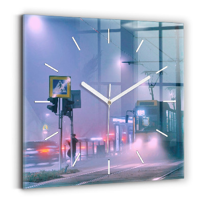 Skleněné nástěnné hodiny čtvercové Varšava v mlze