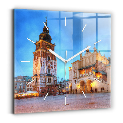 Skleněné nástěnné hodiny čtvercové Hlavní náměstí v Krakově