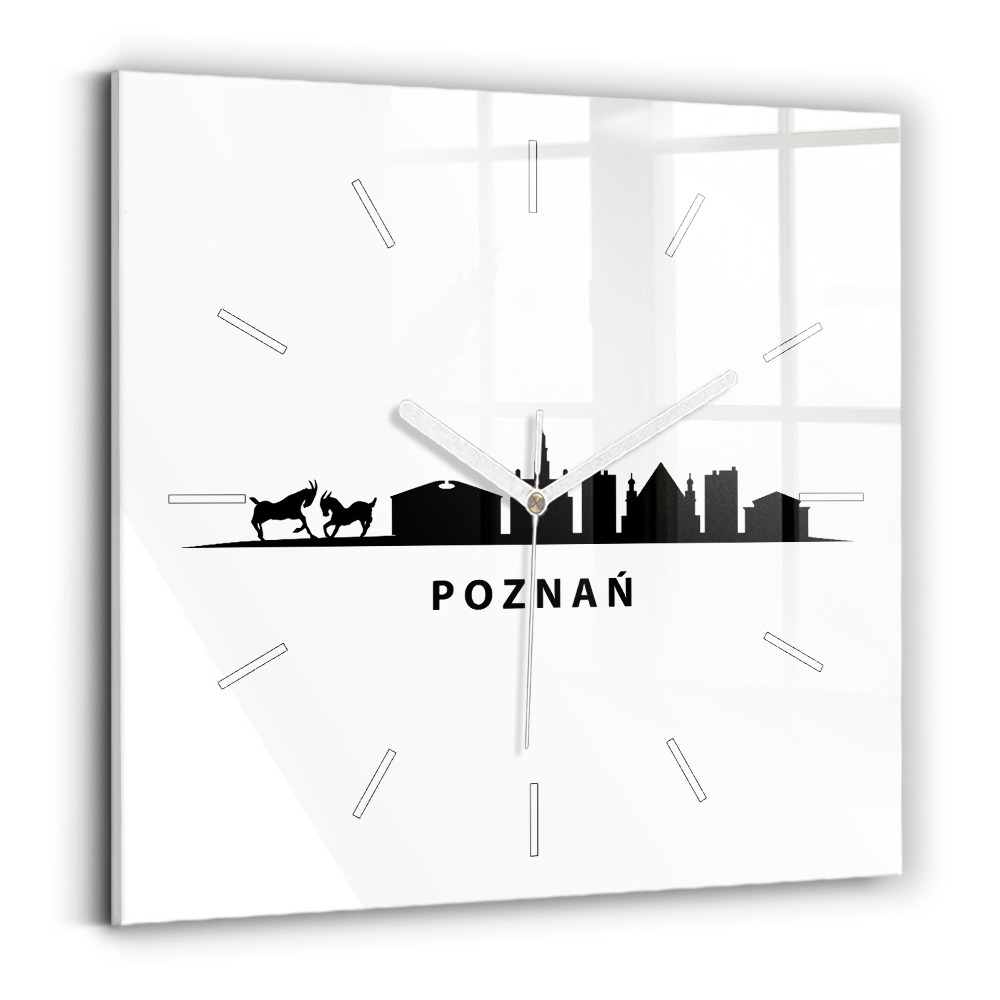 Hodiny na skle čtvercové Grafika panoramatu Poznaně