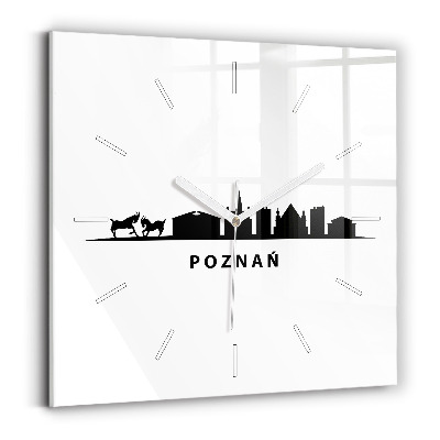 Hodiny na skle čtvercové Grafika panoramatu Poznaně