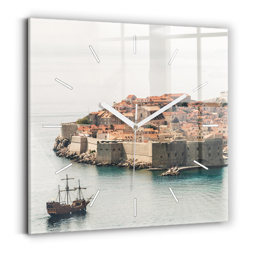 Skleněné hodiny s fotkou čtvercové Plachetnice v Dubrovníku