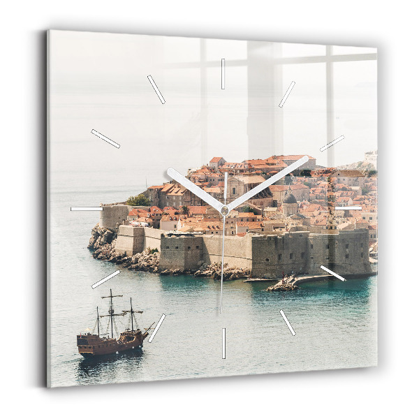 Skleněné hodiny s fotkou čtvercové Plachetnice v Dubrovníku