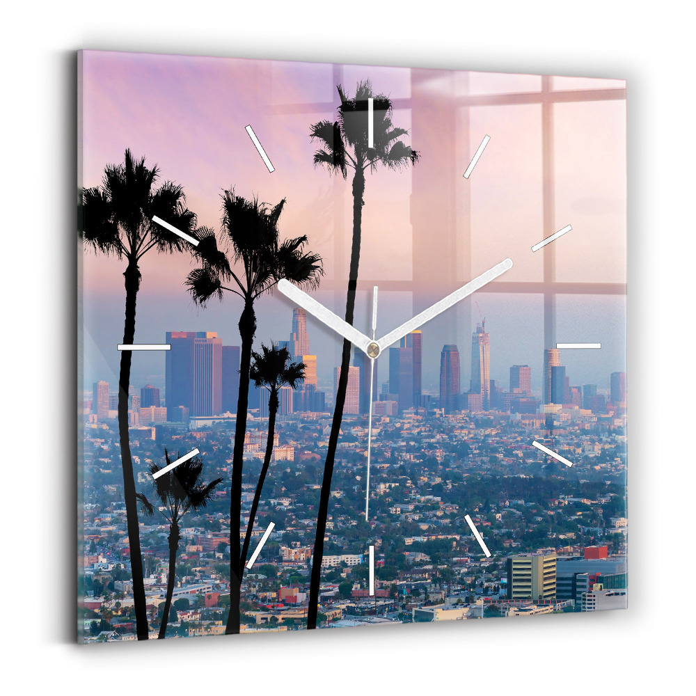 Skleněné nástěnné hodiny čtvercové Západ slunce v Los Angeles
