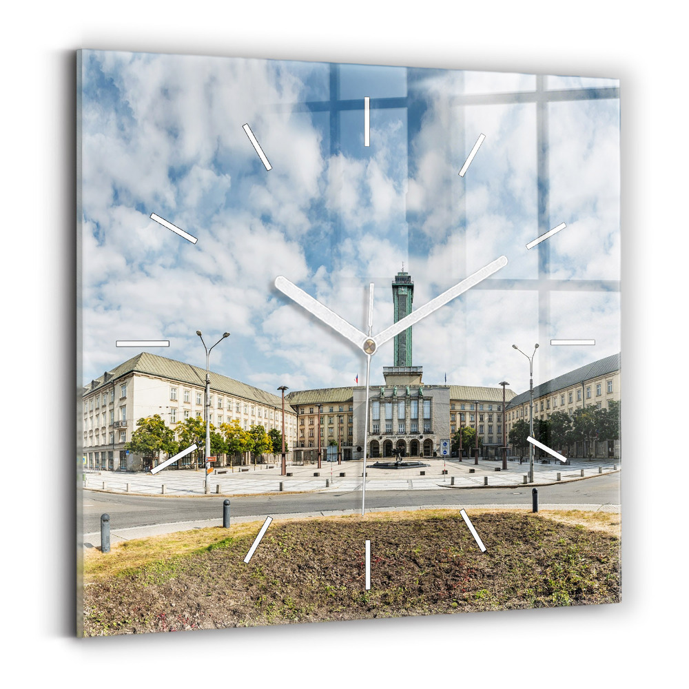 Hodiny na skle čtvercové Panorama Ostravy