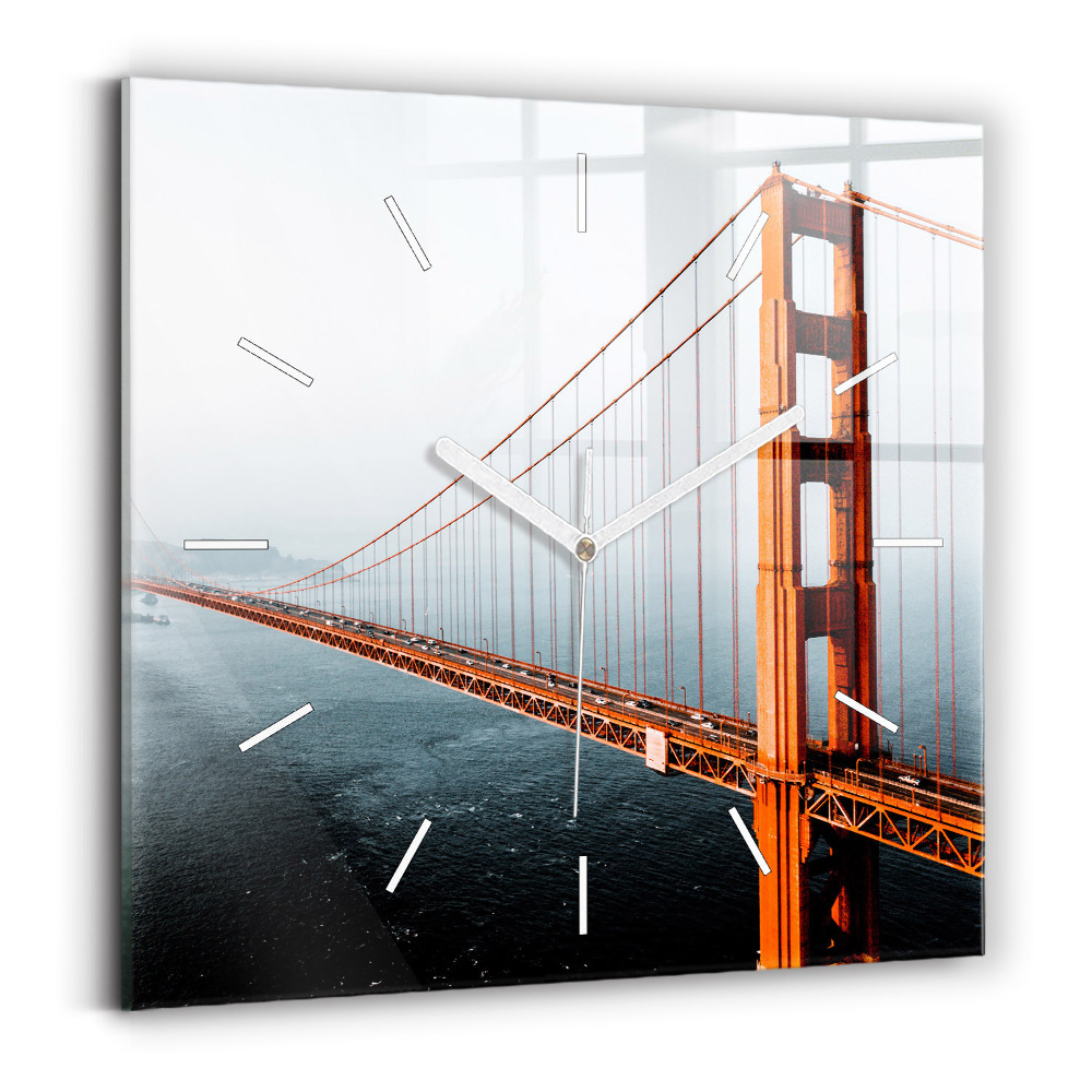 Skleněné nástěnné hodiny čtvercové Most Golden Gate