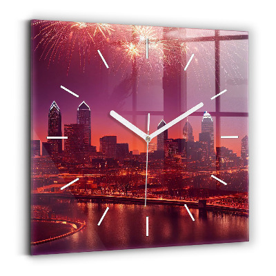 Skleněné hodiny s fotkou čtvercové Noční město ve Filadelfii