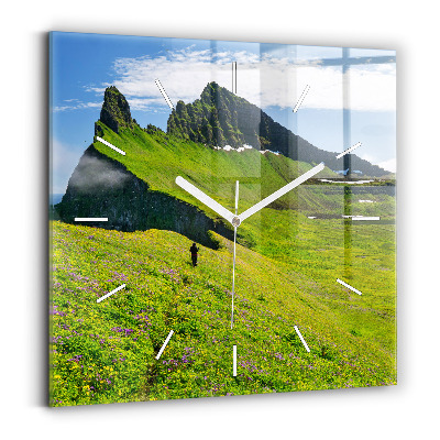 Hodiny na skle čtvercové Přírodní rezervace Hornstrandir Island