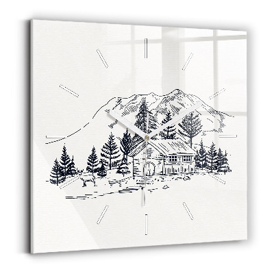 Skleněné nástěnné hodiny čtvercové Kreslené město