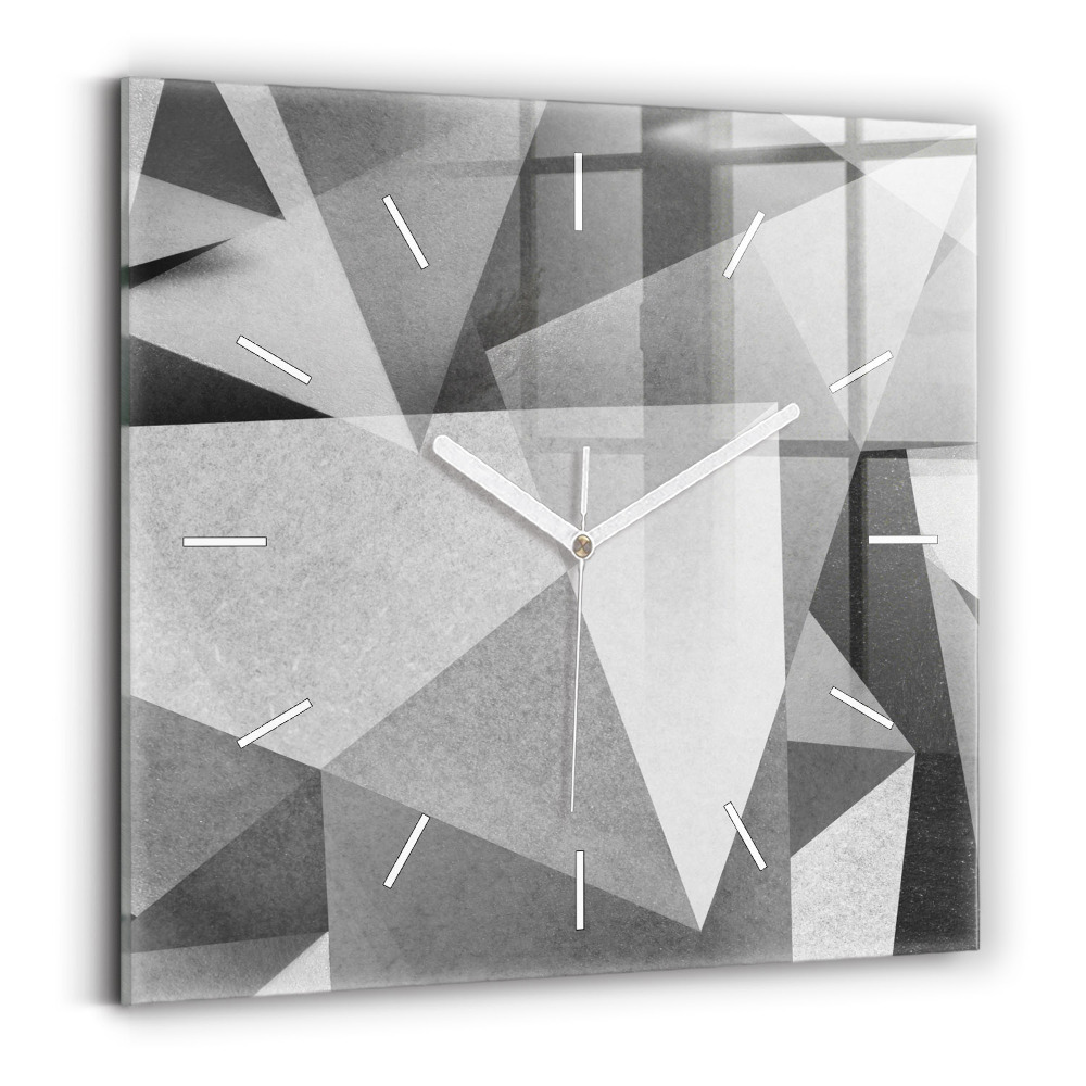 Hodiny na skle čtvercové Šedá geometrická abstrakce