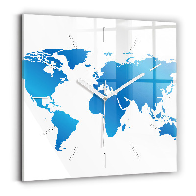 Skleněné nástěnné hodiny čtvercové Mapa světa