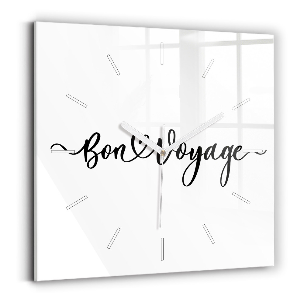 Hodiny na skle čtvercové Nápis Bon voyage
