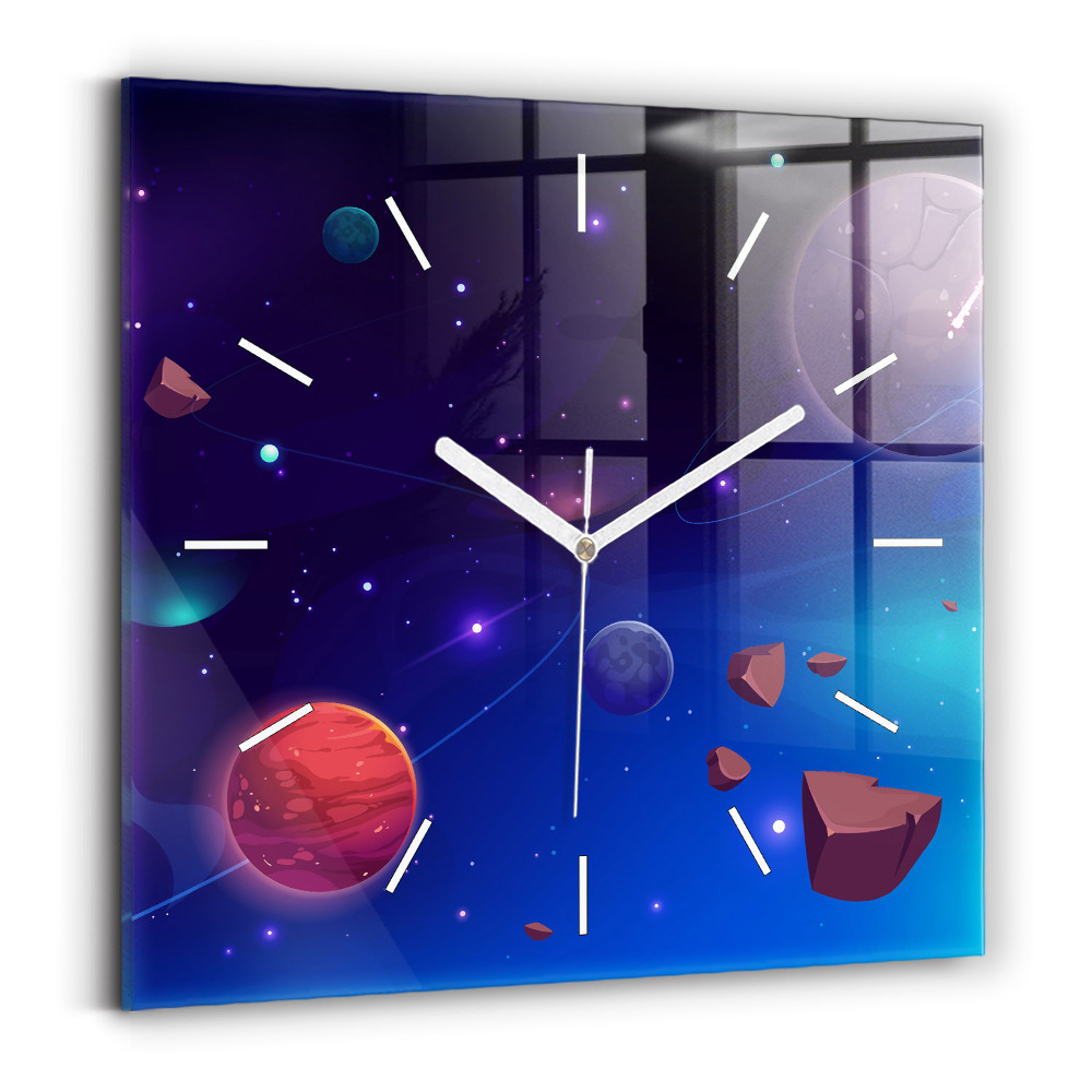 Hodiny na skle čtvercové Galaxie planet