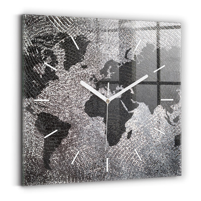 Hodiny na skle čtvercové Betonová mapa světa