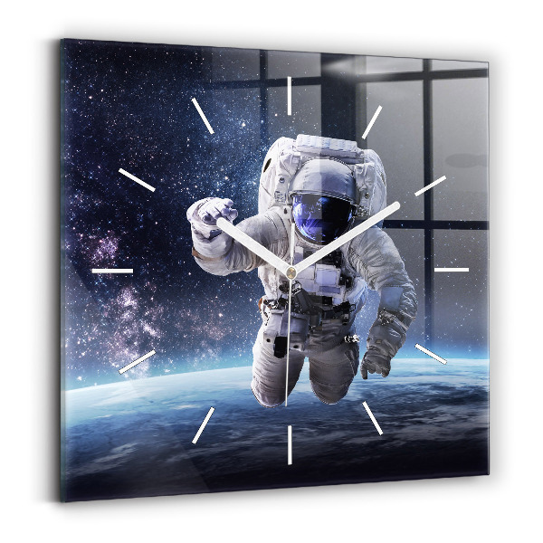 Hodiny na skle čtvercové Astronaut nad zemí