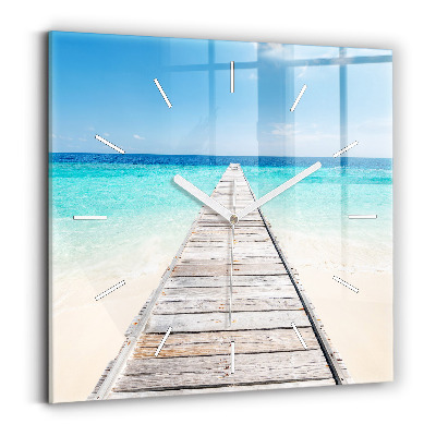 Hodiny na skle čtvercové Tropický ostrov