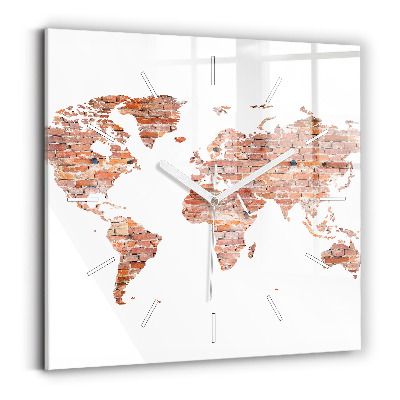 Hodiny na skle čtvercové Stará cihlová mapa