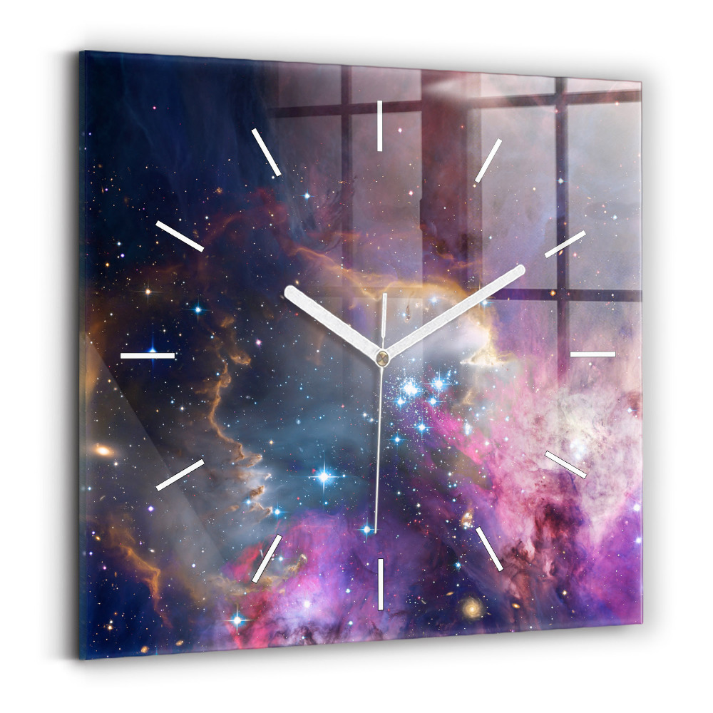 Hodiny na skle čtvercové Galaxie a hvězdy