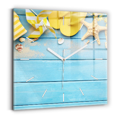 Skleněné nástěnné hodiny čtvercové Plážové doplňky a prkna