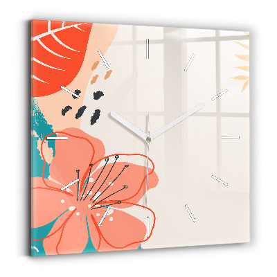 Hodiny na skle čtvercové Havajské rostliny