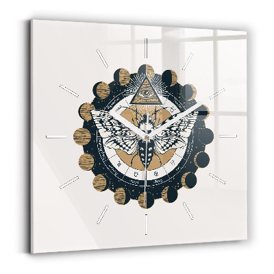 Skleněné hodiny s fotkou čtvercové Fáze měsíce a oka