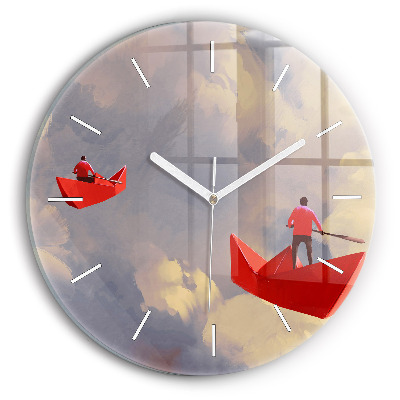 Kulaté nástěnné hodiny Papírové lodě