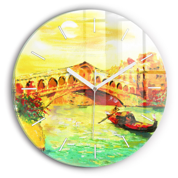 Kulaté nástěnné hodiny Benátský most Rialto