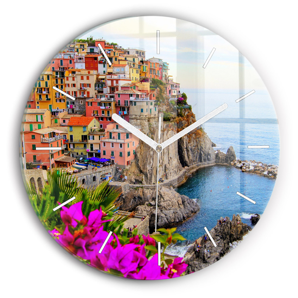 Kulaté nástěnné hodiny Pobřeží Cinque Terre