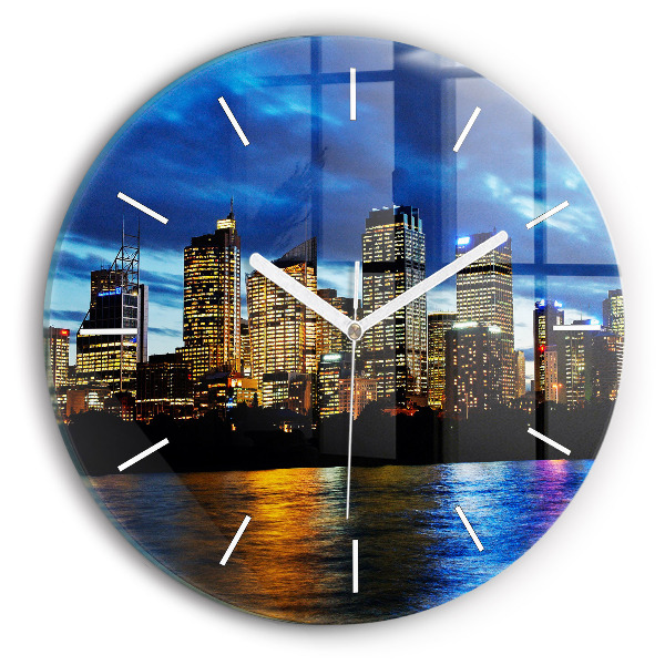 Kulaté nástěnné hodiny Sydney večer