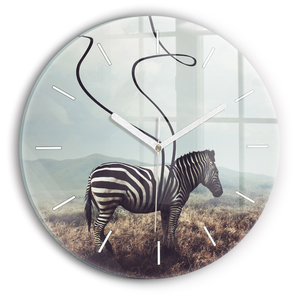 Kulaté nástěnné hodiny Zebra - abstrakce