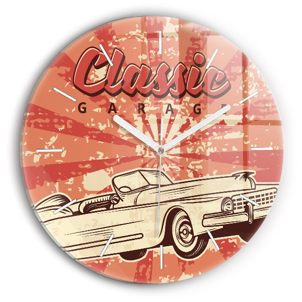 Kulaté nástěnné hodiny Retro retro auto
