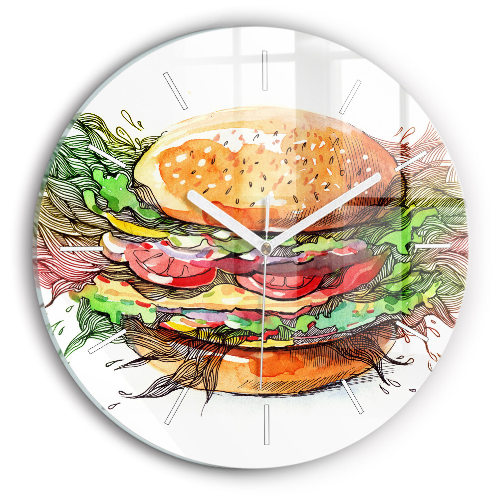 Kulaté nástěnné hodiny XXL sýrový hamburger