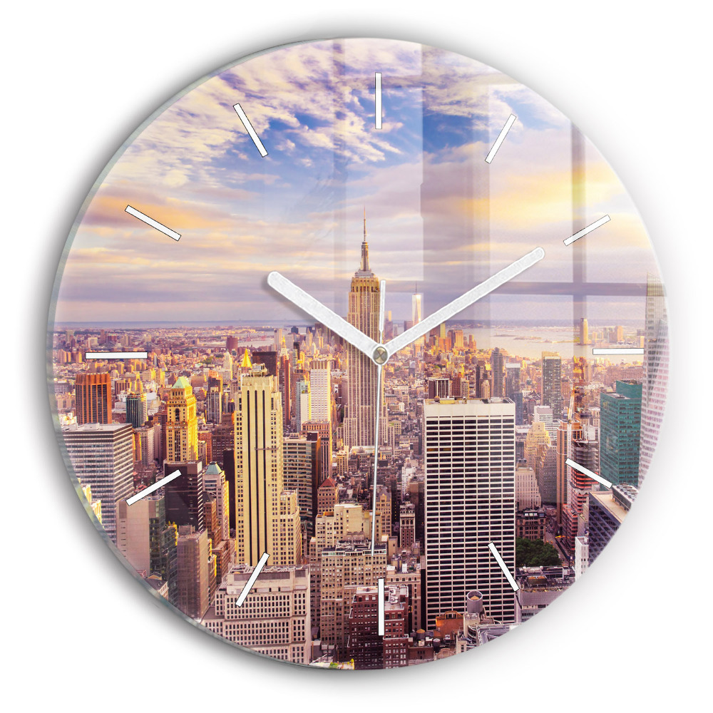 Kulaté nástěnné hodiny Západ slunce New York
