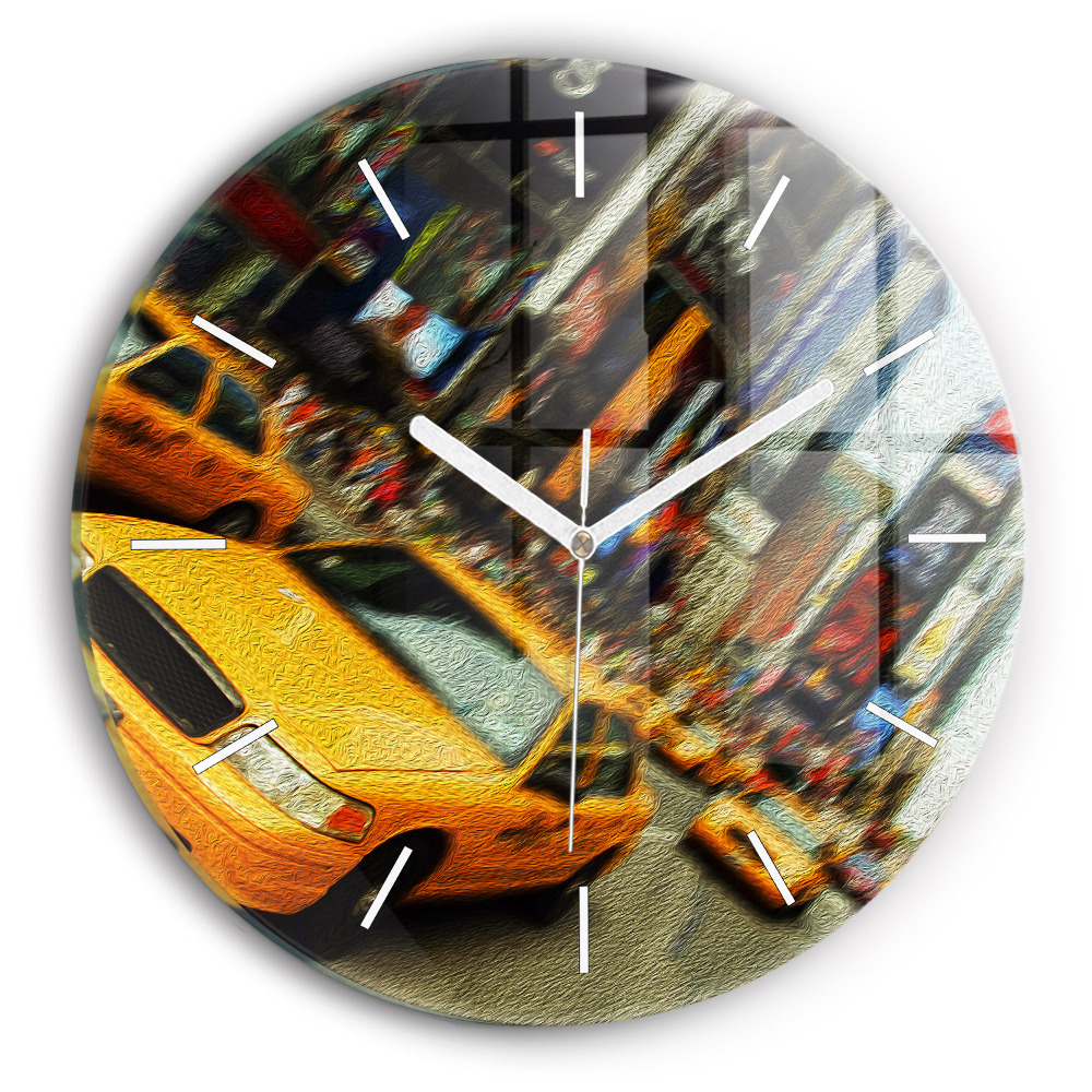 Kulaté nástěnné hodiny Newyorské taxíky