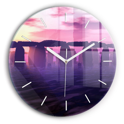 Kulaté nástěnné hodiny Západ slunce u Stonehenge