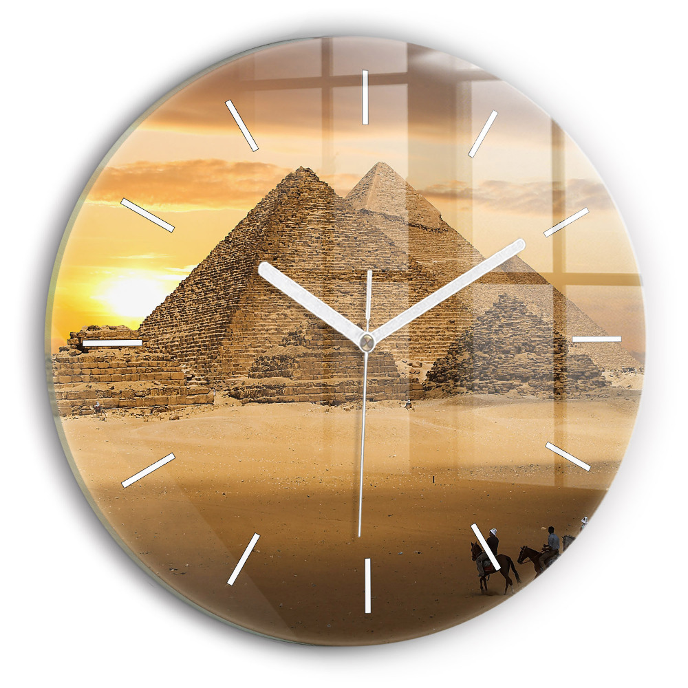 Kulaté nástěnné hodiny Pyramidy a západ slunce