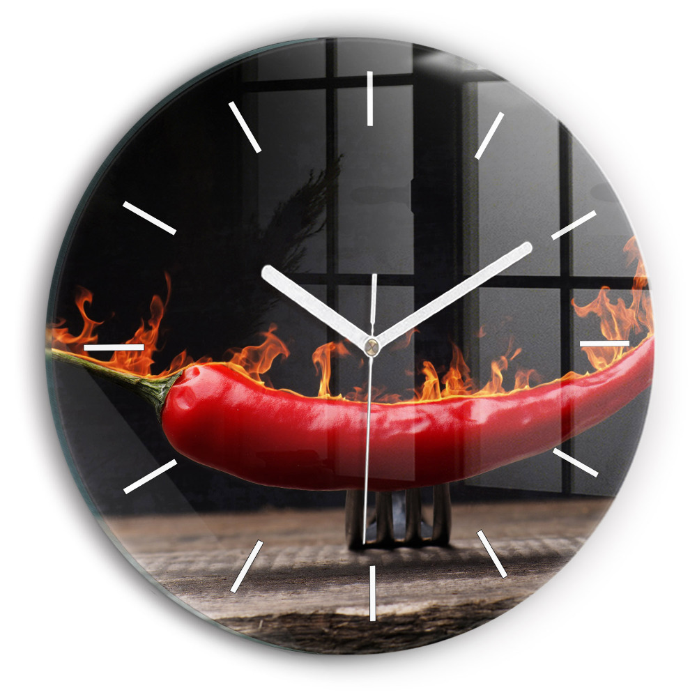 Skleněné hodiny kulaté Pepřová paprika