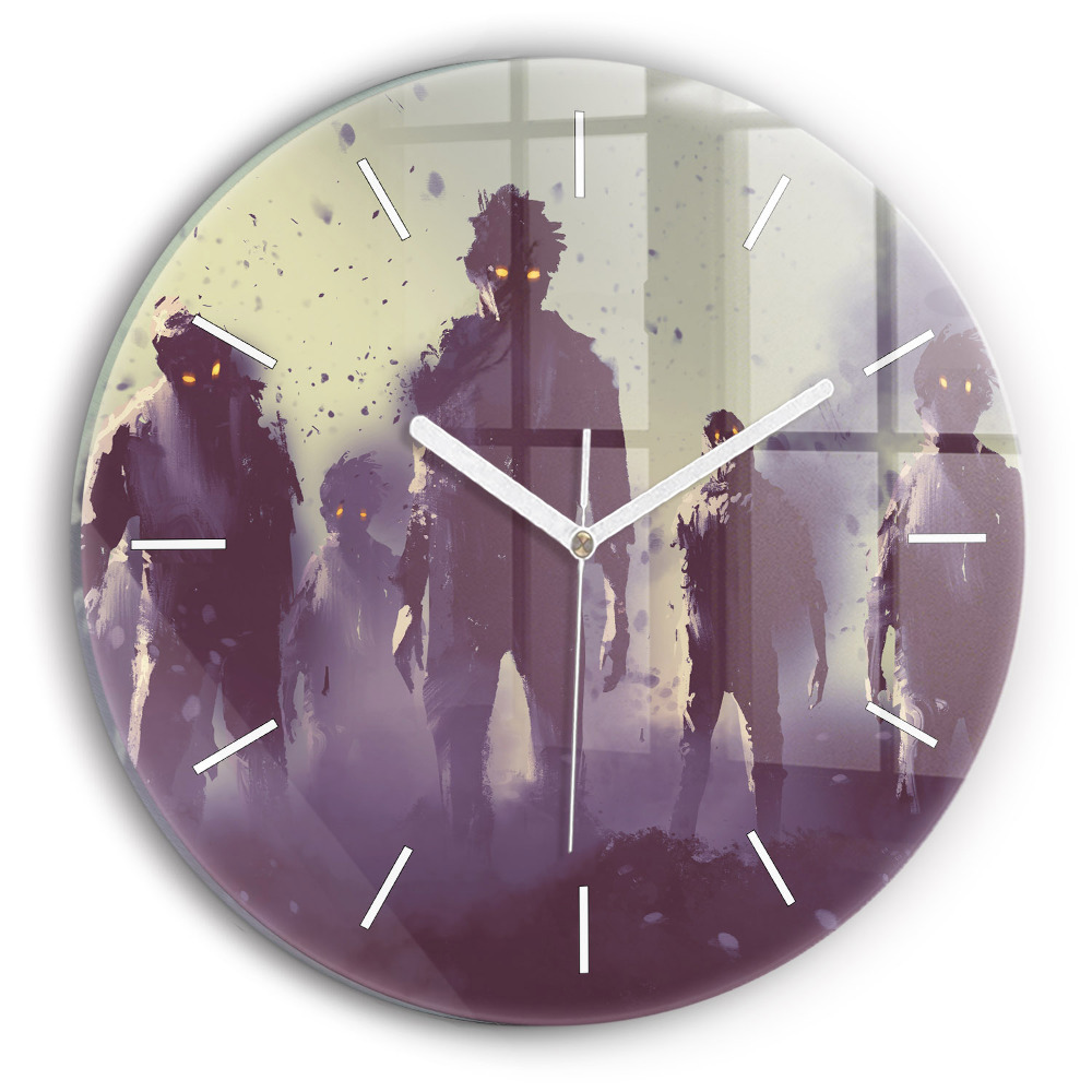 Skleněné hodiny kulaté Zombie v noci - halloween