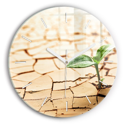 Kulaté nástěnné hodiny Rostlina v suché zemi