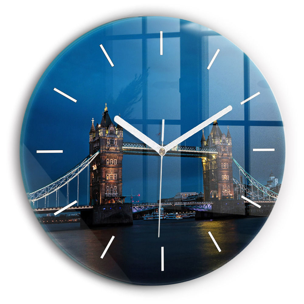 Skleněné hodiny kulaté Tower Bridge Londýn v noci