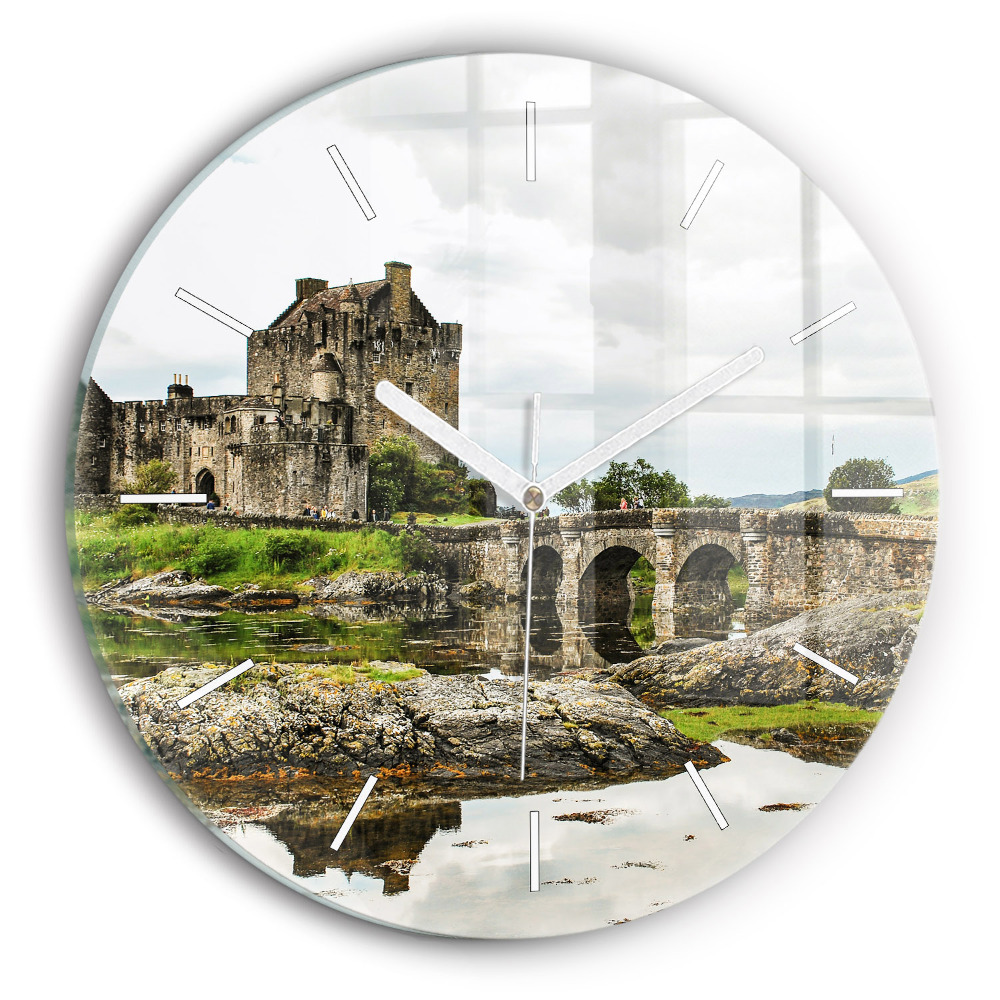 Skleněné hodiny kulaté Hrad Eilean Donan Skotsko