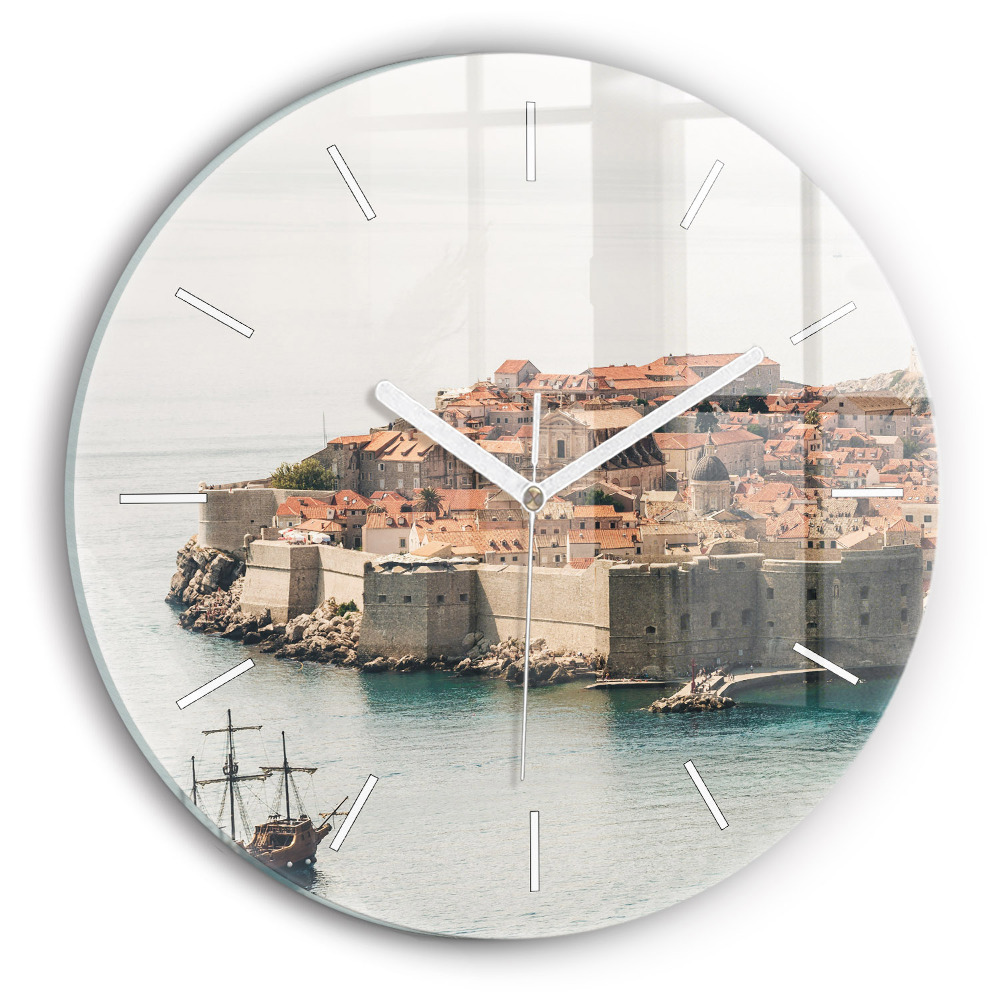 Skleněné hodiny kulaté Plachetnice v Dubrovníku