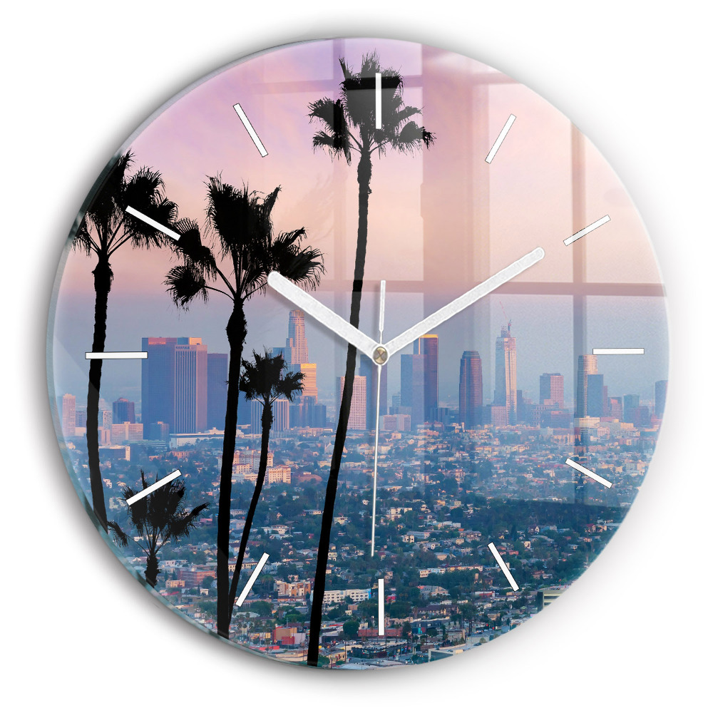 Kulaté nástěnné hodiny Západ slunce v Los Angeles
