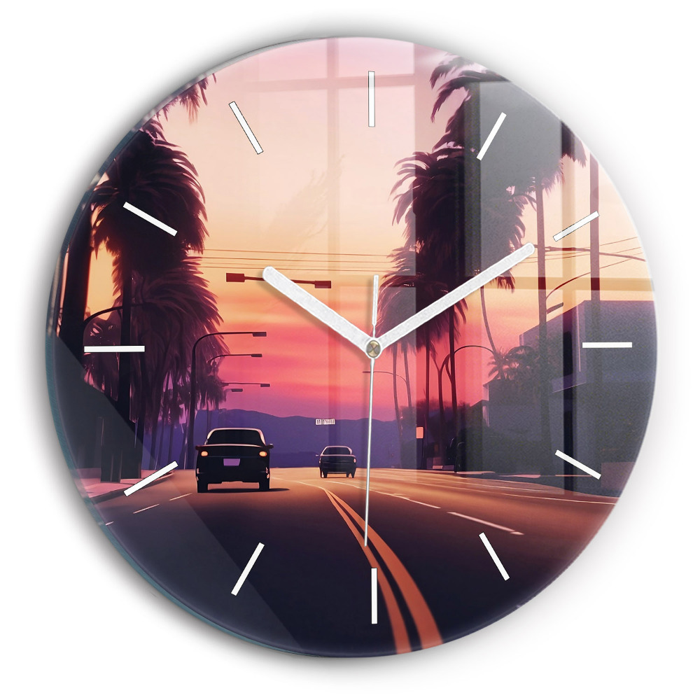 Kulaté nástěnné hodiny Západ slunce v Los Angeles