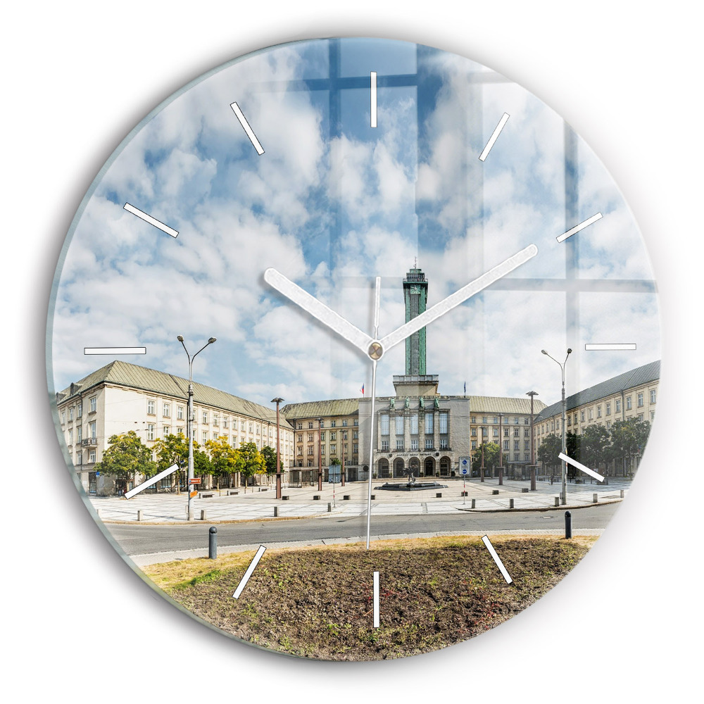 Skleněné hodiny kulaté Panorama Ostravy