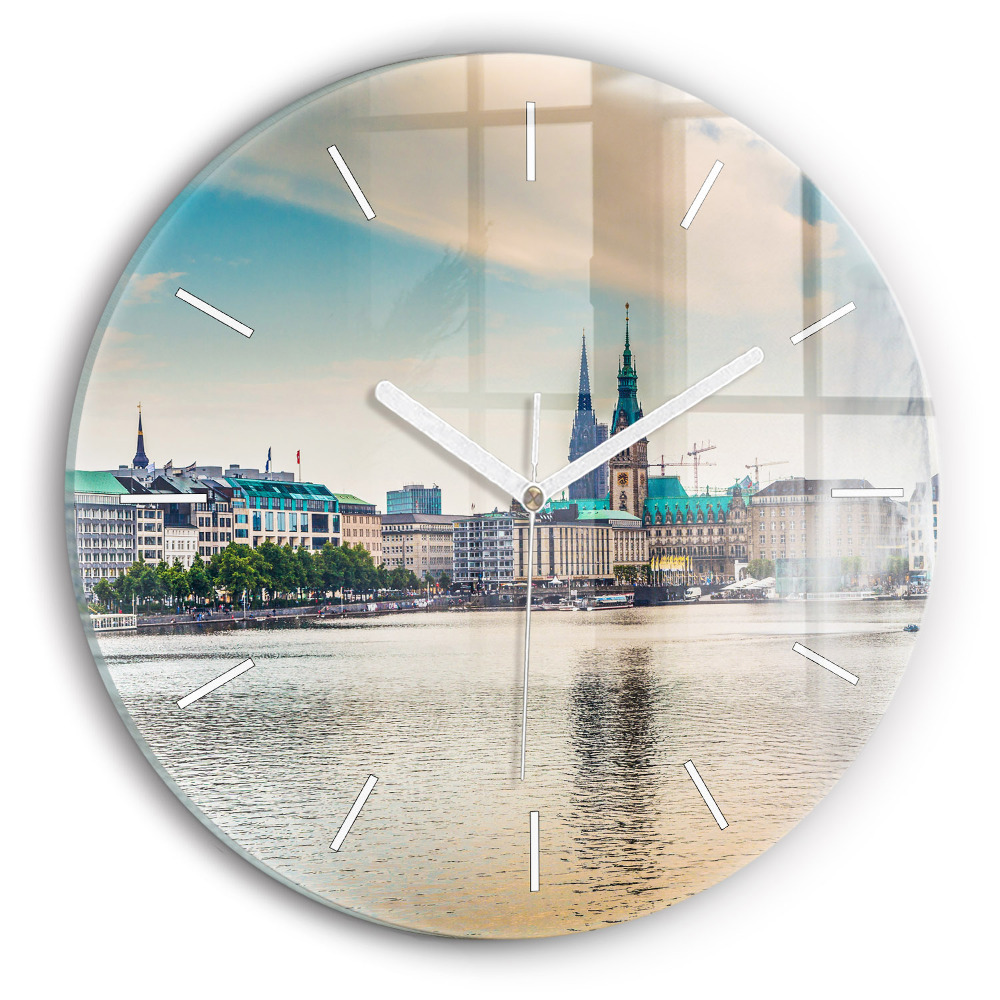 Kulaté nástěnné hodiny Binnenalster v Hamburku
