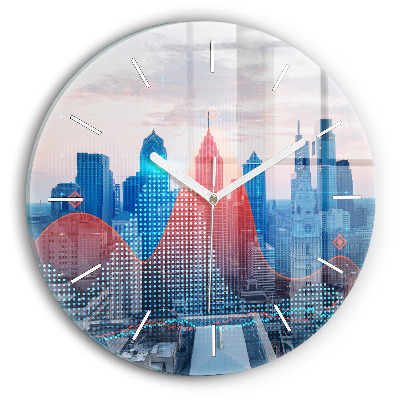 Skleněné hodiny kulaté Mrakodrapy ve Filadelfii