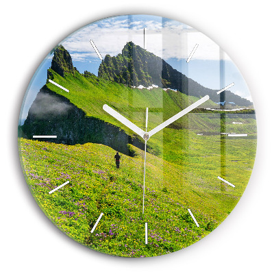 Skleněné hodiny kulaté Přírodní rezervace Hornstrandir Island